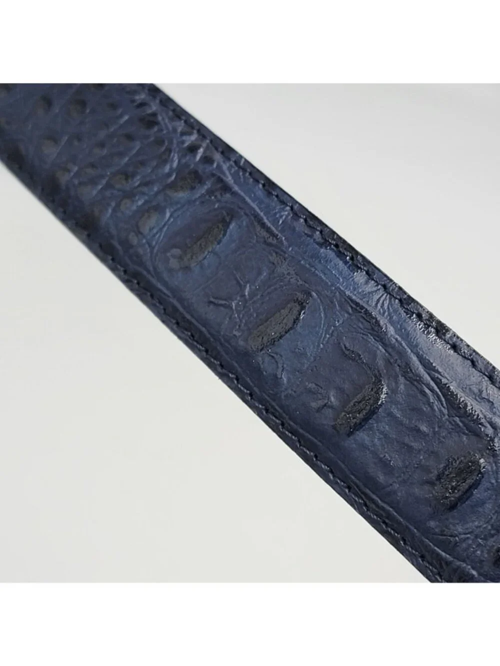 Vtg Giorgio Brutini Genuine Navy Blue Leather Belt With Embossed Texture & Silve